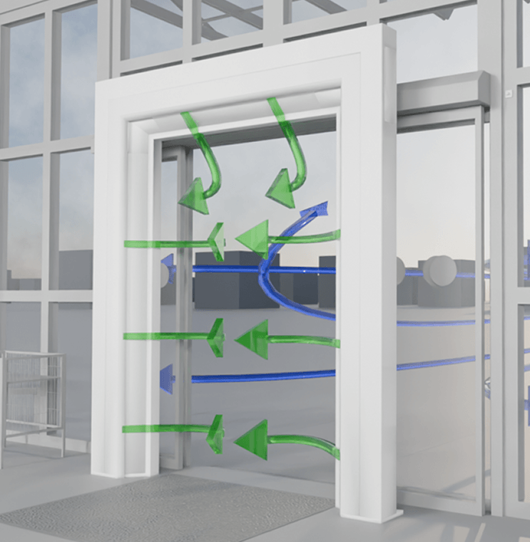 CFD illustration of how AirDoor creates an active, air barrier